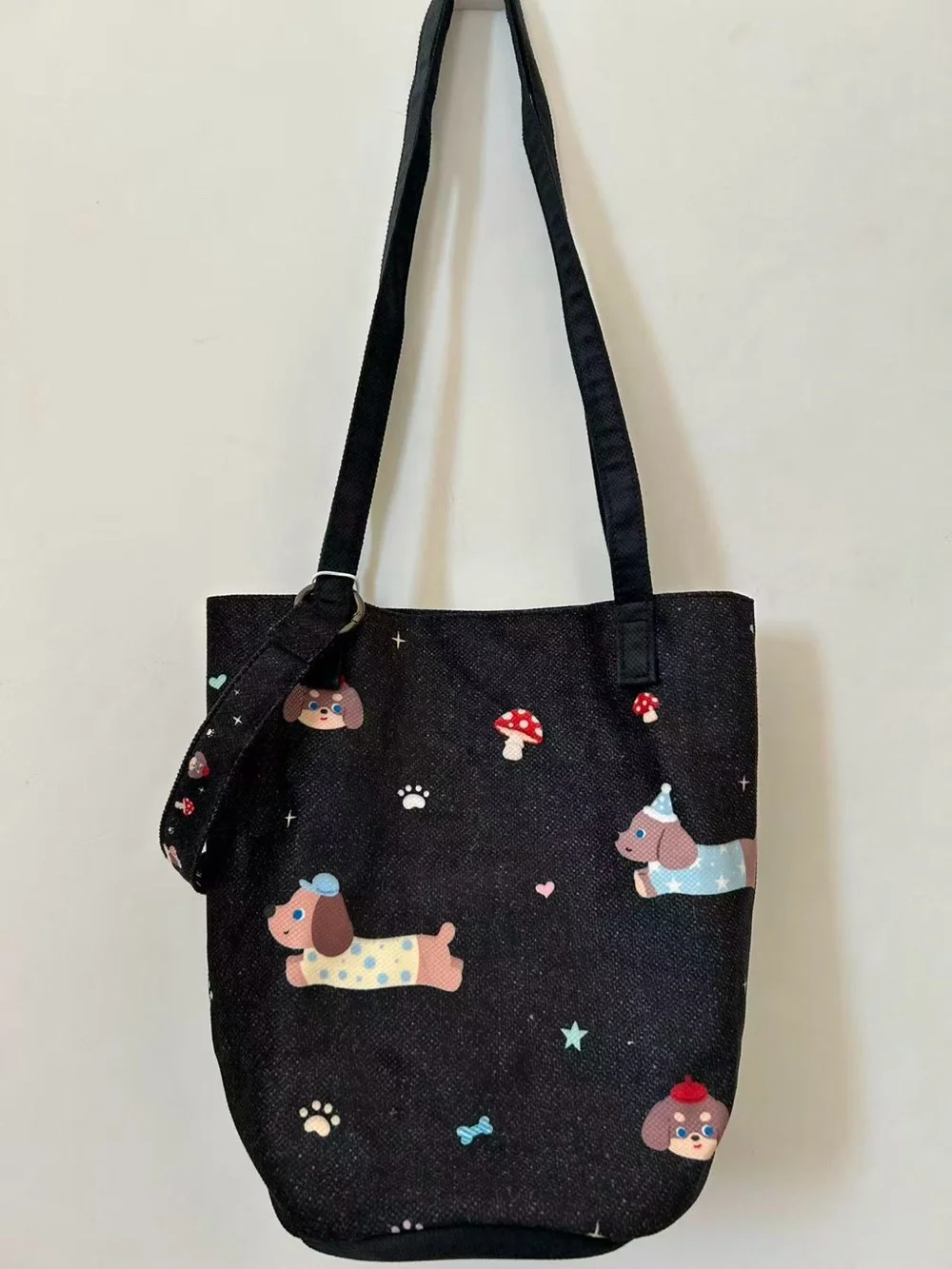 Cute Black Dog Print Tote Bag